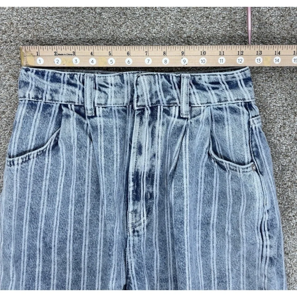 Free People Dogtown Cutoff Denim Shorts Womens 26 Blue Striped High Rise Pleated